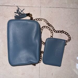 Pom Pom London Stylish Blue Crossbody Bag and Coin Purse Set